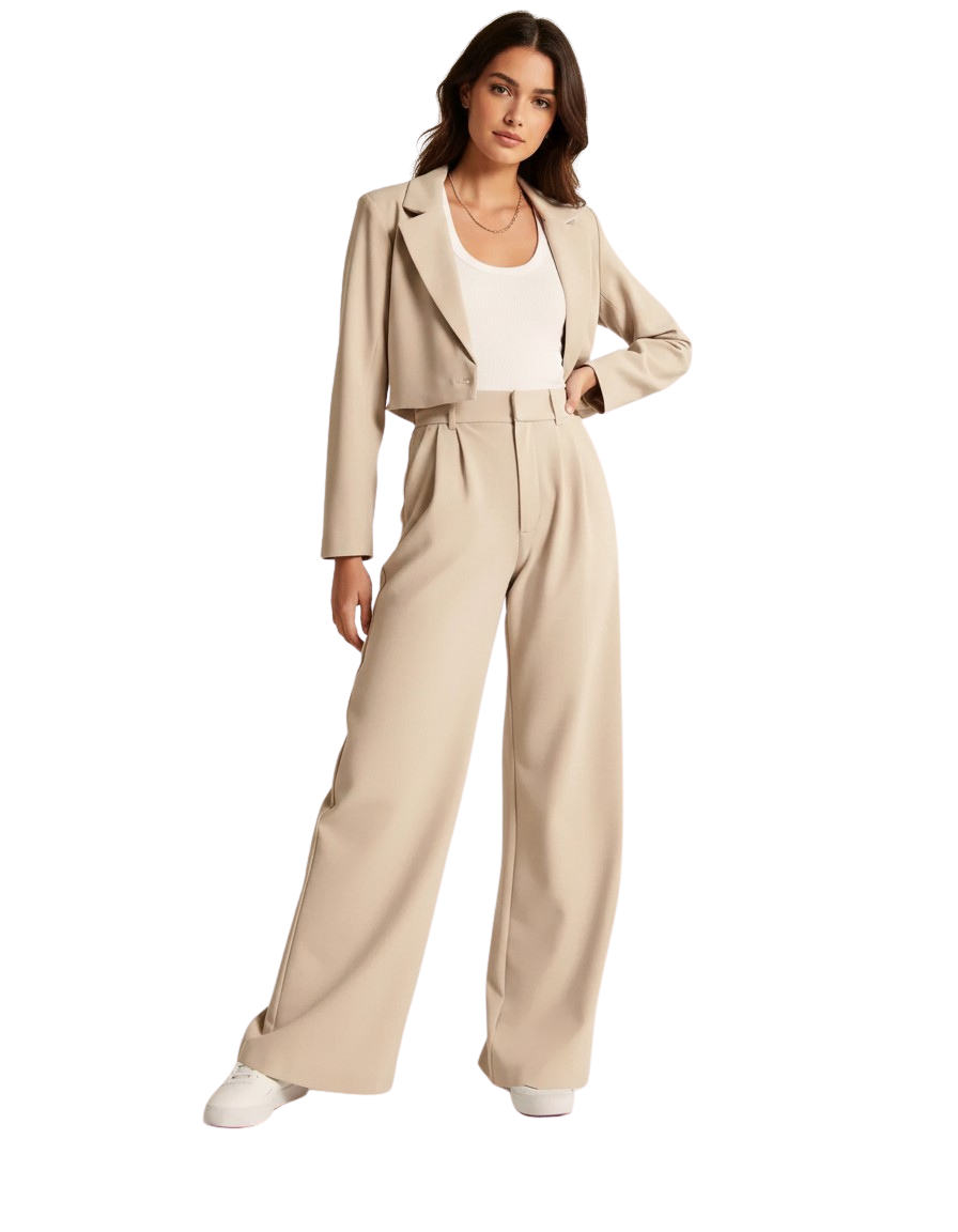 High Waist Wide Leg Pleated Trousers