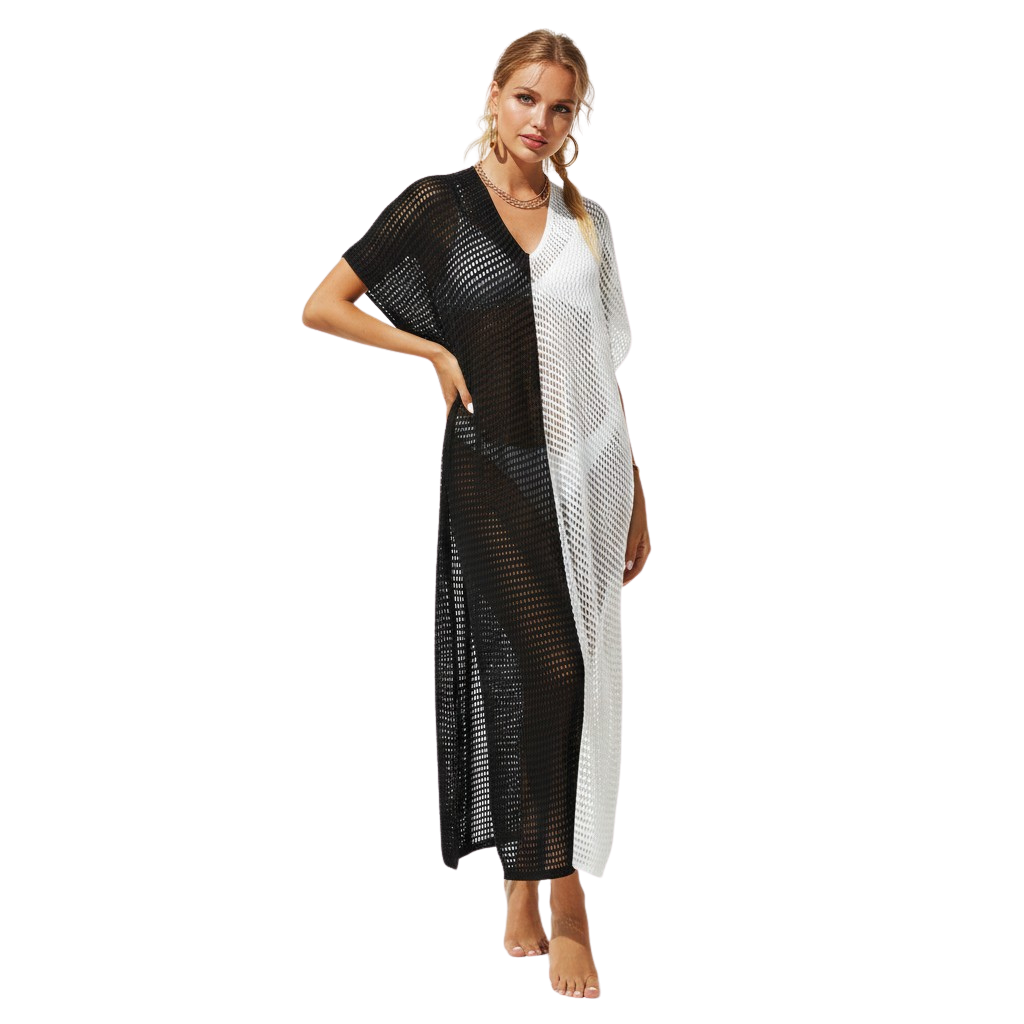 Mesh Knit Two Tone Beach Cover Up