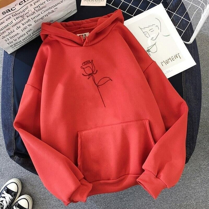 Oversized Rose Print Hoodie