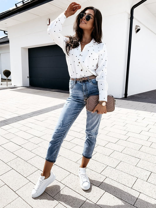 Polka Dot Long Sleeve Button Up Shirt