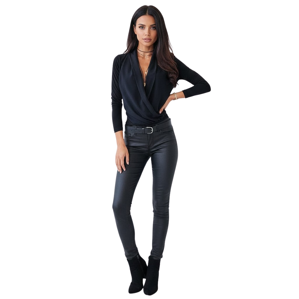 Elegant Long Sleeve Wrap Blouse