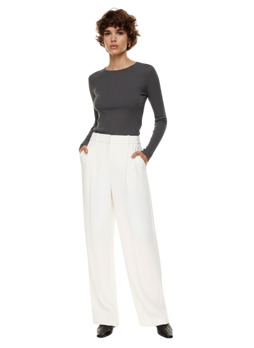 High Waist Wide Leg Pleated Trousers