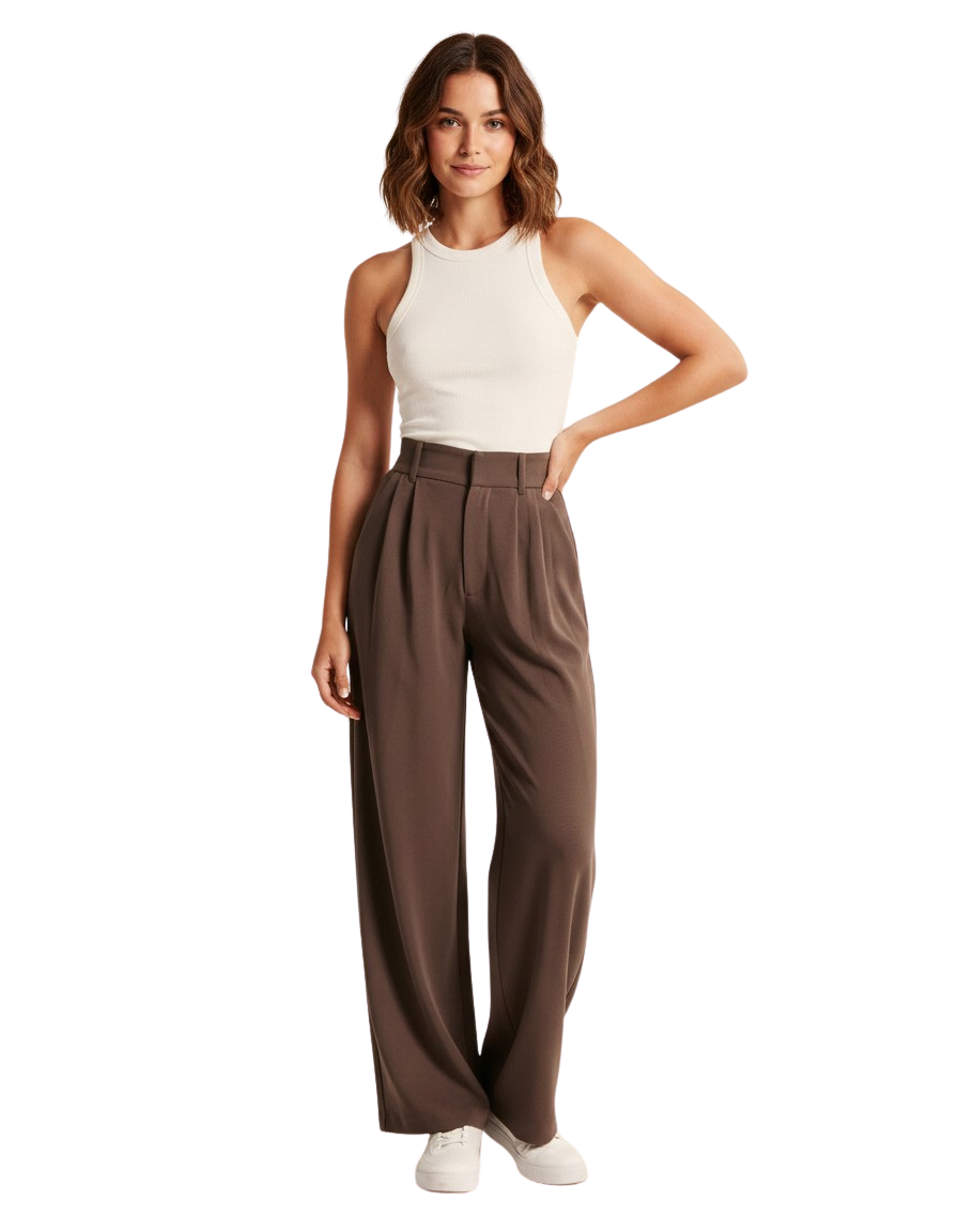 High Waist Wide Leg Pleated Trousers