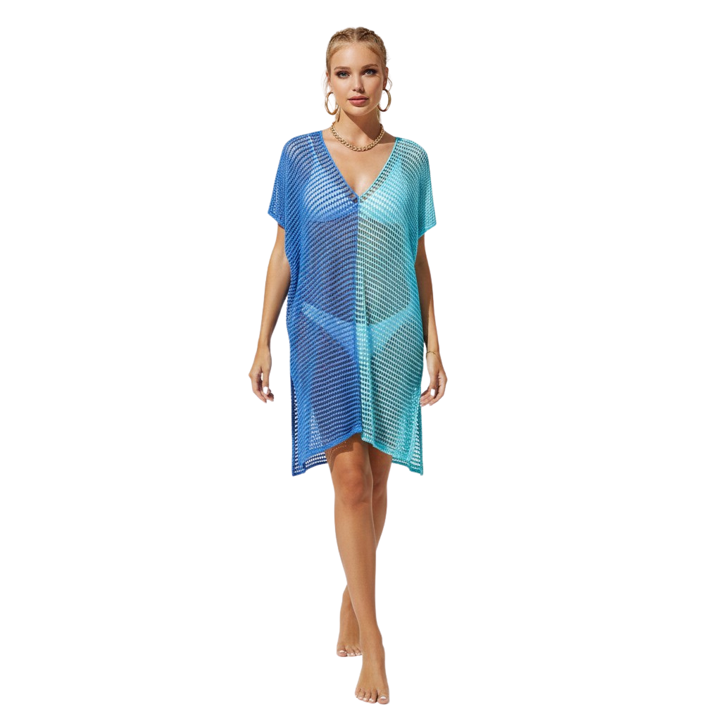 Mesh Knit Two Tone Beach Cover Up