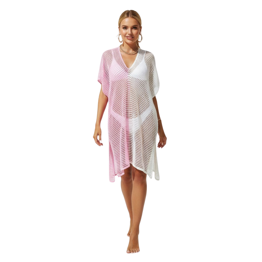 Mesh Knit Two Tone Beach Cover Up