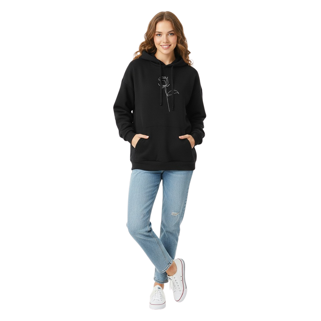 Oversized Rose Print Hoodie