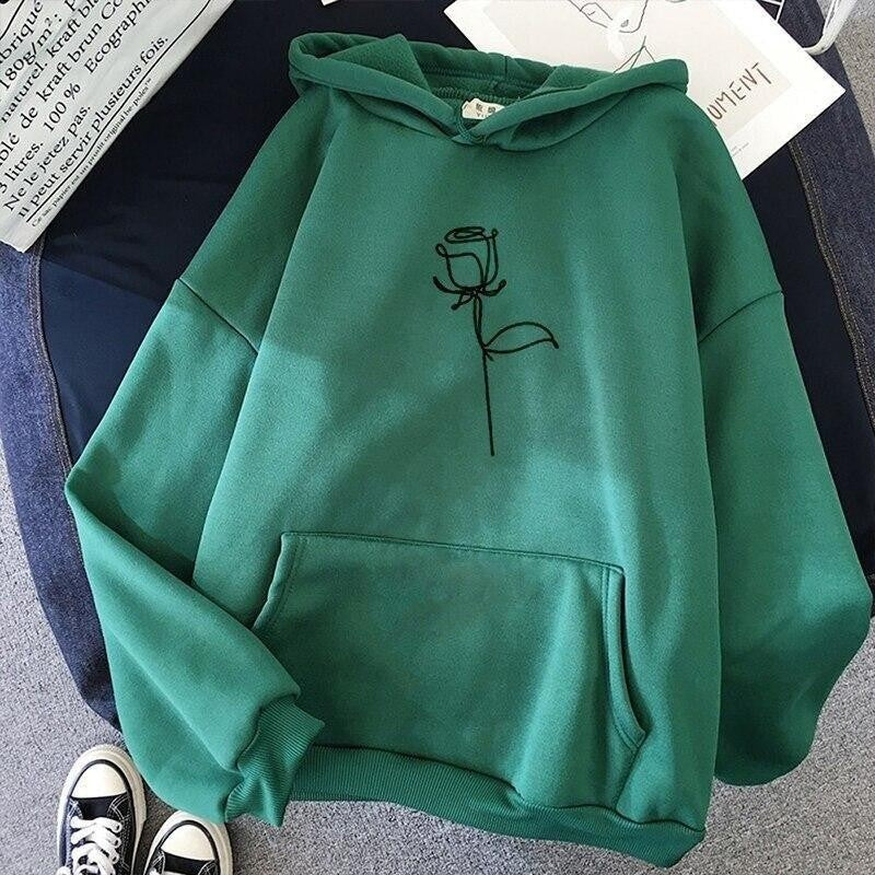 Oversized Rose Print Hoodie