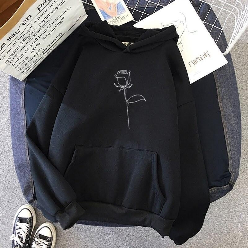Oversized Rose Print Hoodie