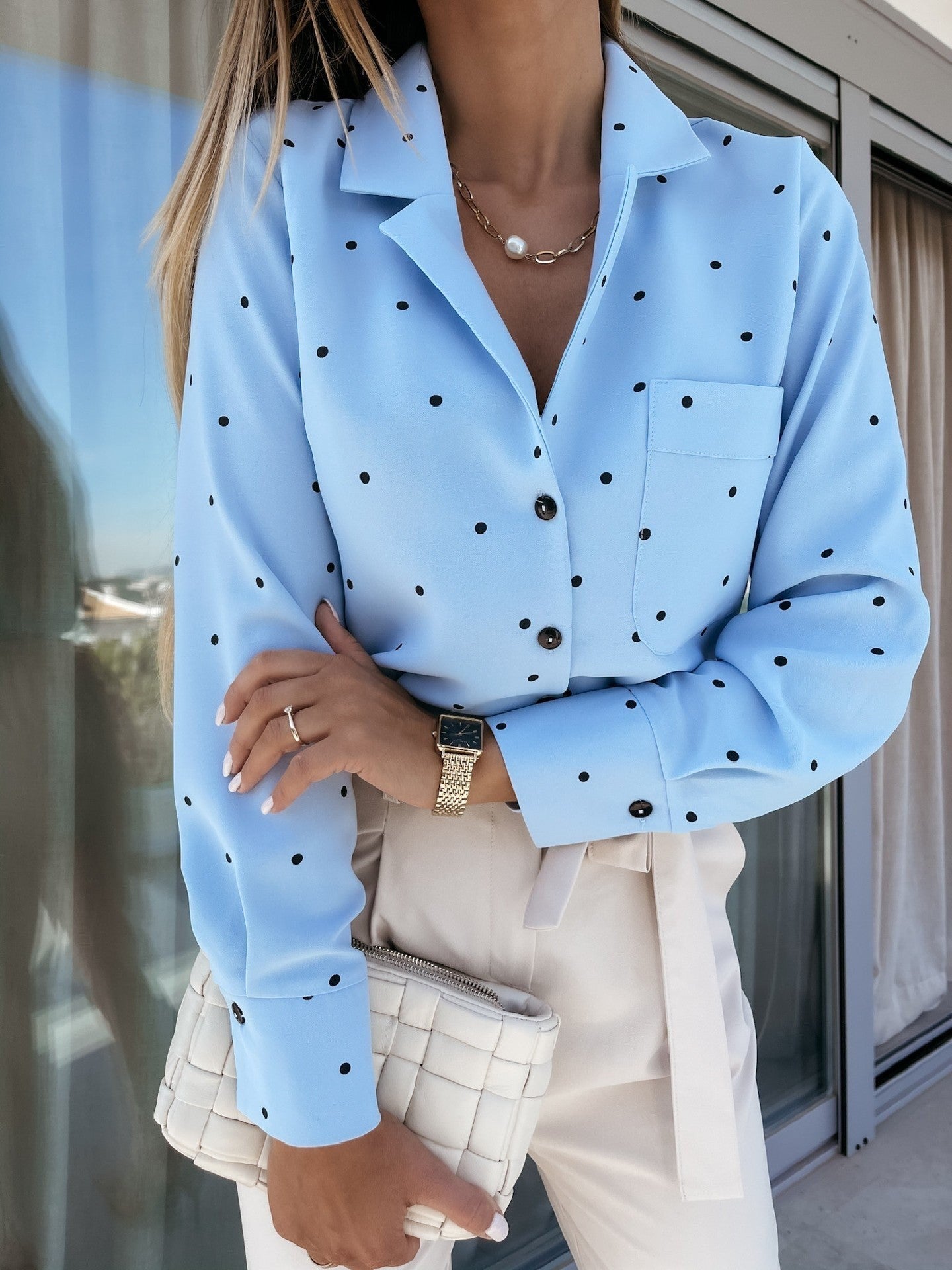Polka Dot Long Sleeve Button Up Shirt