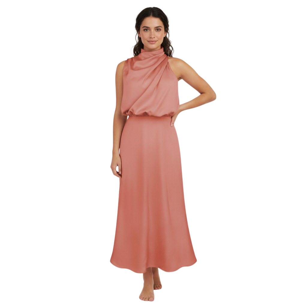 Satin Halter Neck Midi Dress