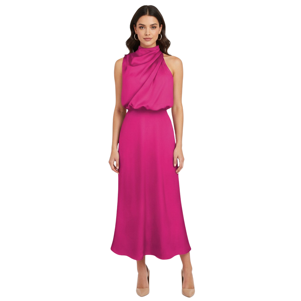 Satin Halter Neck Midi Dress