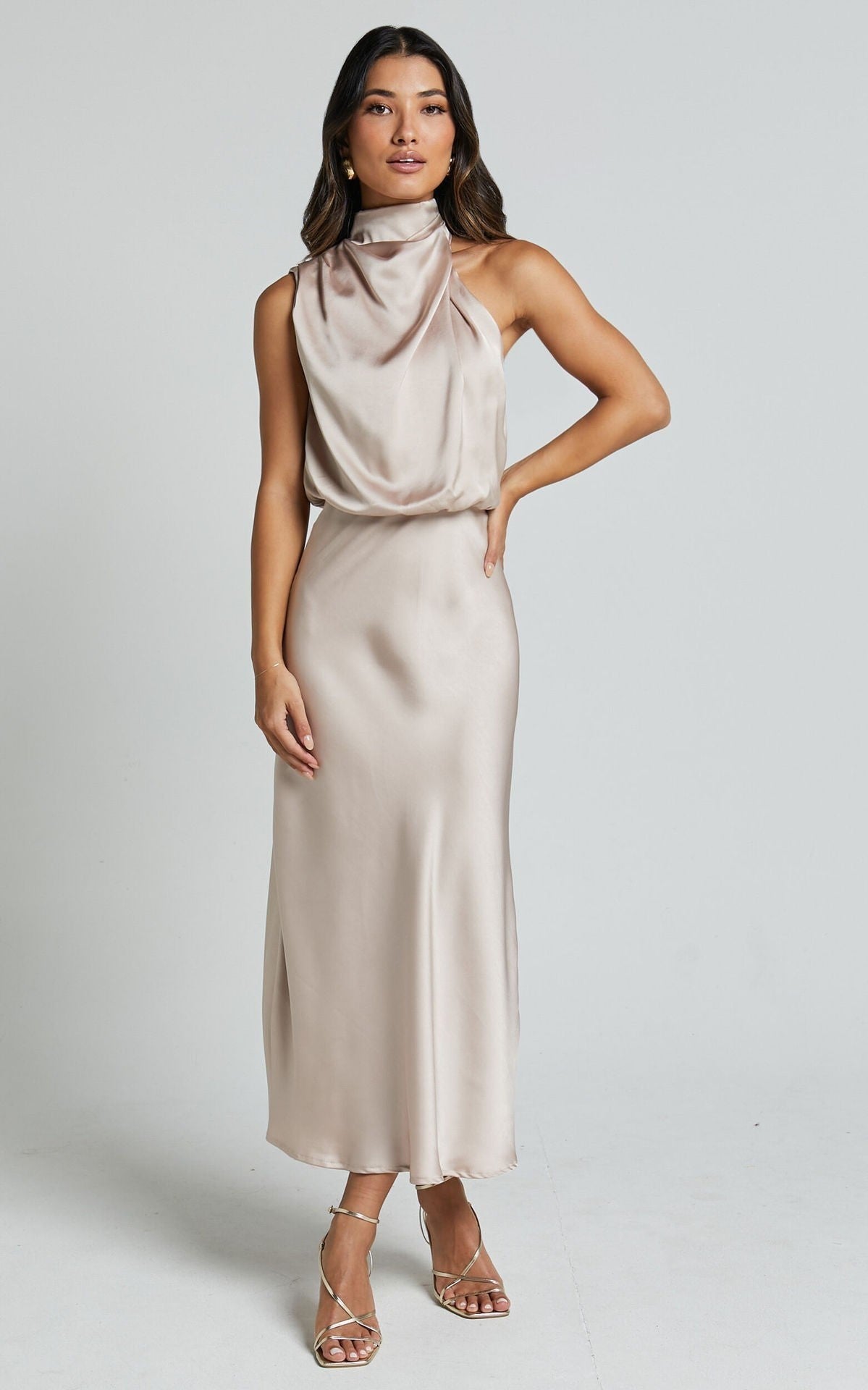 Satin Halter Neck Midi Dress